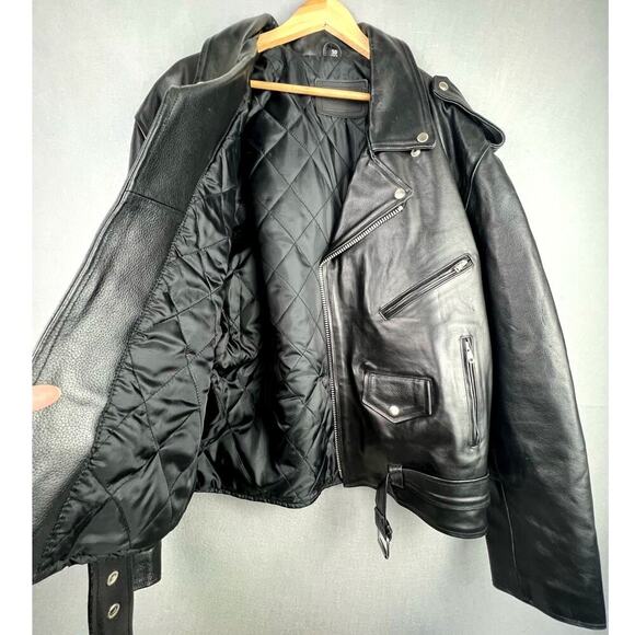 MODAL Men's Genuine Leather Heavy Duty Motorcycle Jacket Quilted Liner Black 50 - Picture 6 of 11